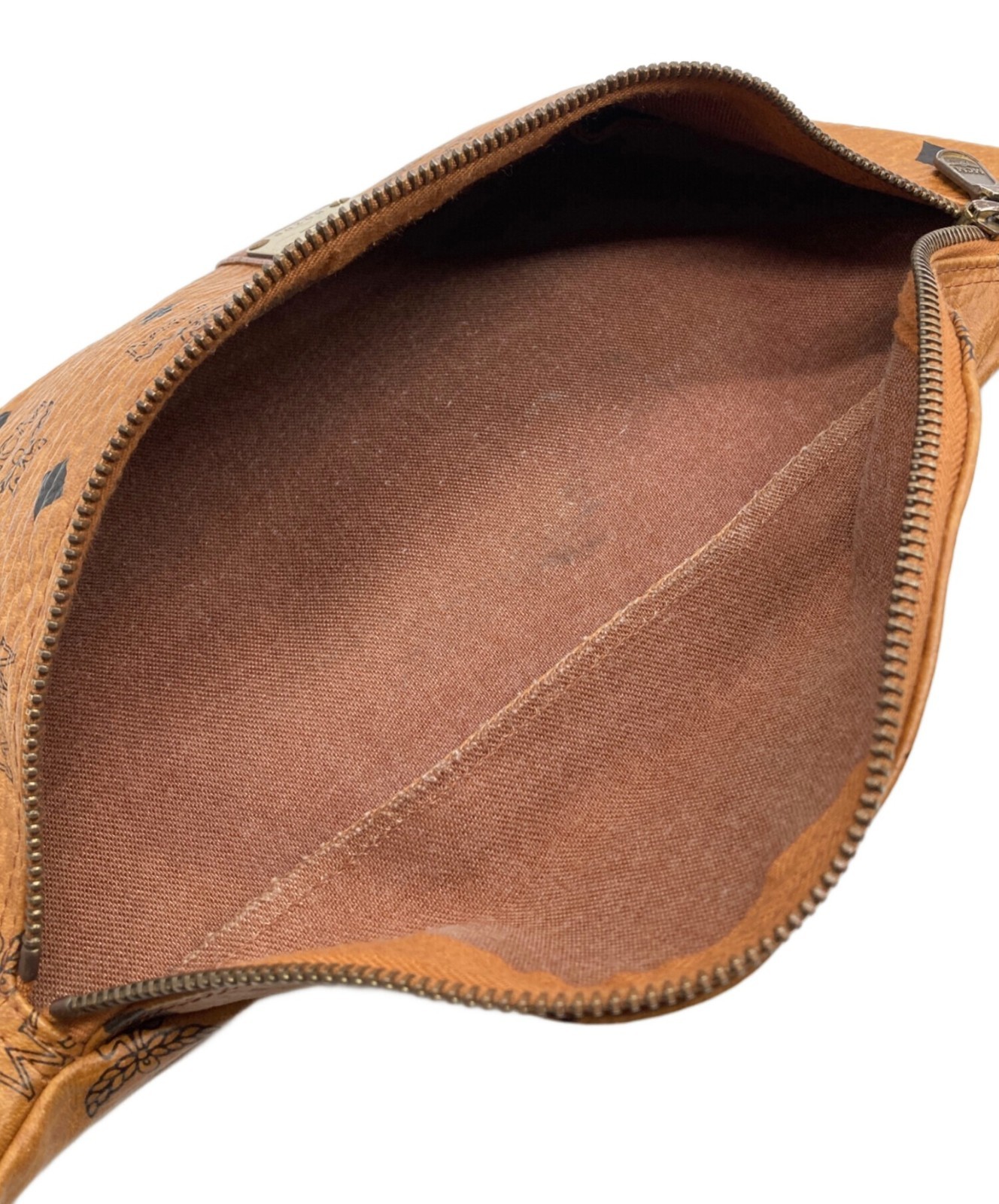 MCM Visetos Auth Belt Waist Pouch Crossbody Sling Bag Cognac Brown Zip Monogram