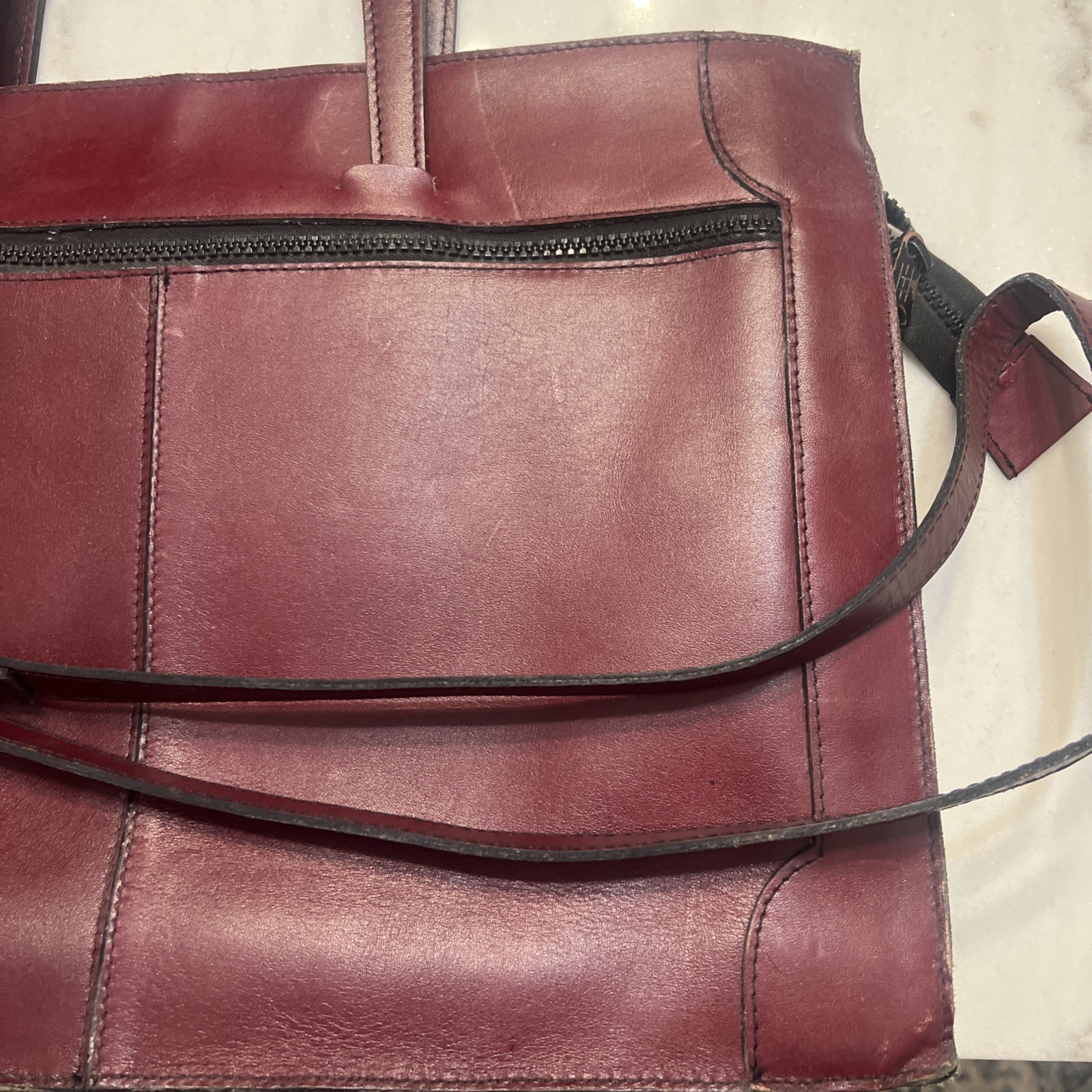 Vintage Genuine Leather Made In Uruguay Maroon Briefcase With Strap