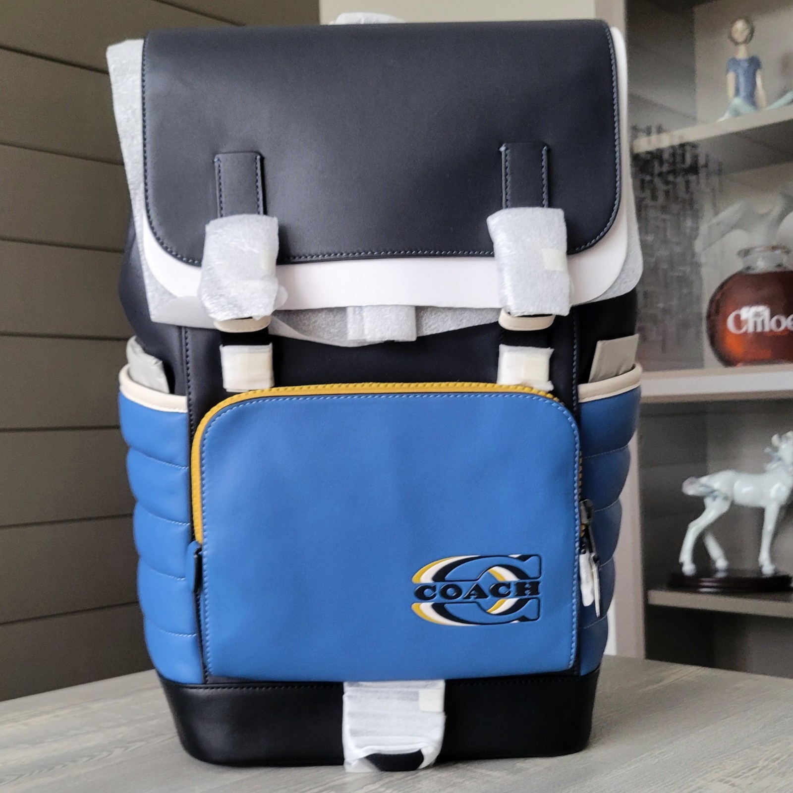 Coach Track Quilted Leather Backpack Sky Blue / Midnight Multi CE542 $698 NWT