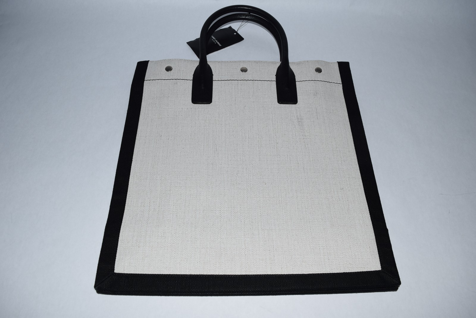 NWT! Authentic YSL Saint Laurent North South Linen Leather Tote Bag Beige Black