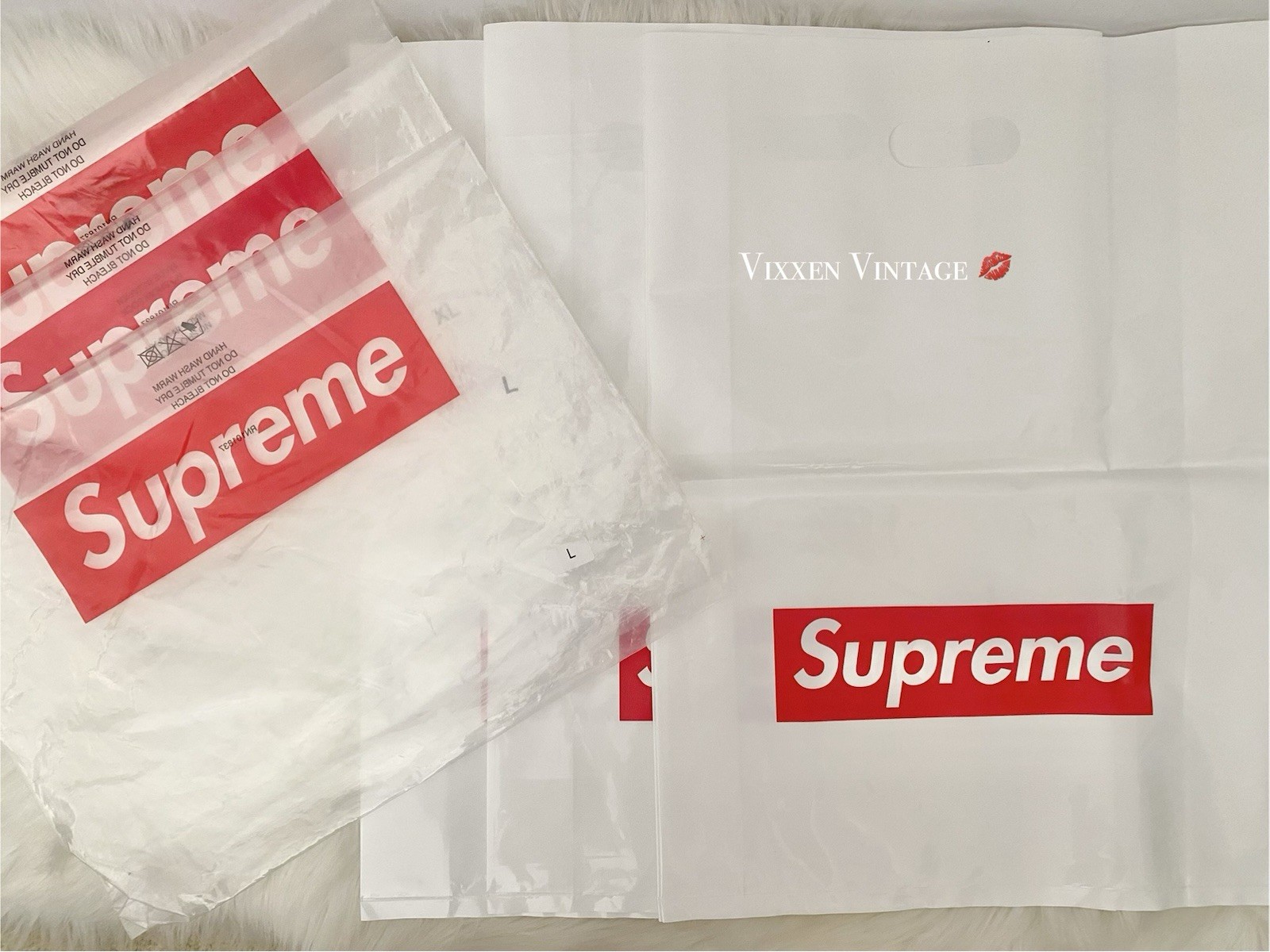 SUPREME PLASTIC RETAIL SHOPPERS & CLEAR POLY BAG BUNDLE LOT OF 6