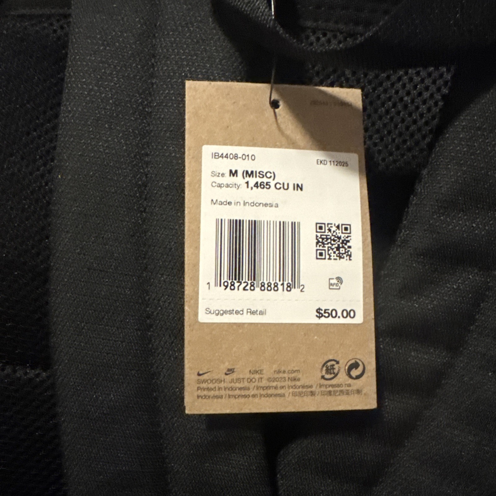 Nike Men’s Backpack, Black Medium IB4408-010 Capacity 1,465 CU IN New