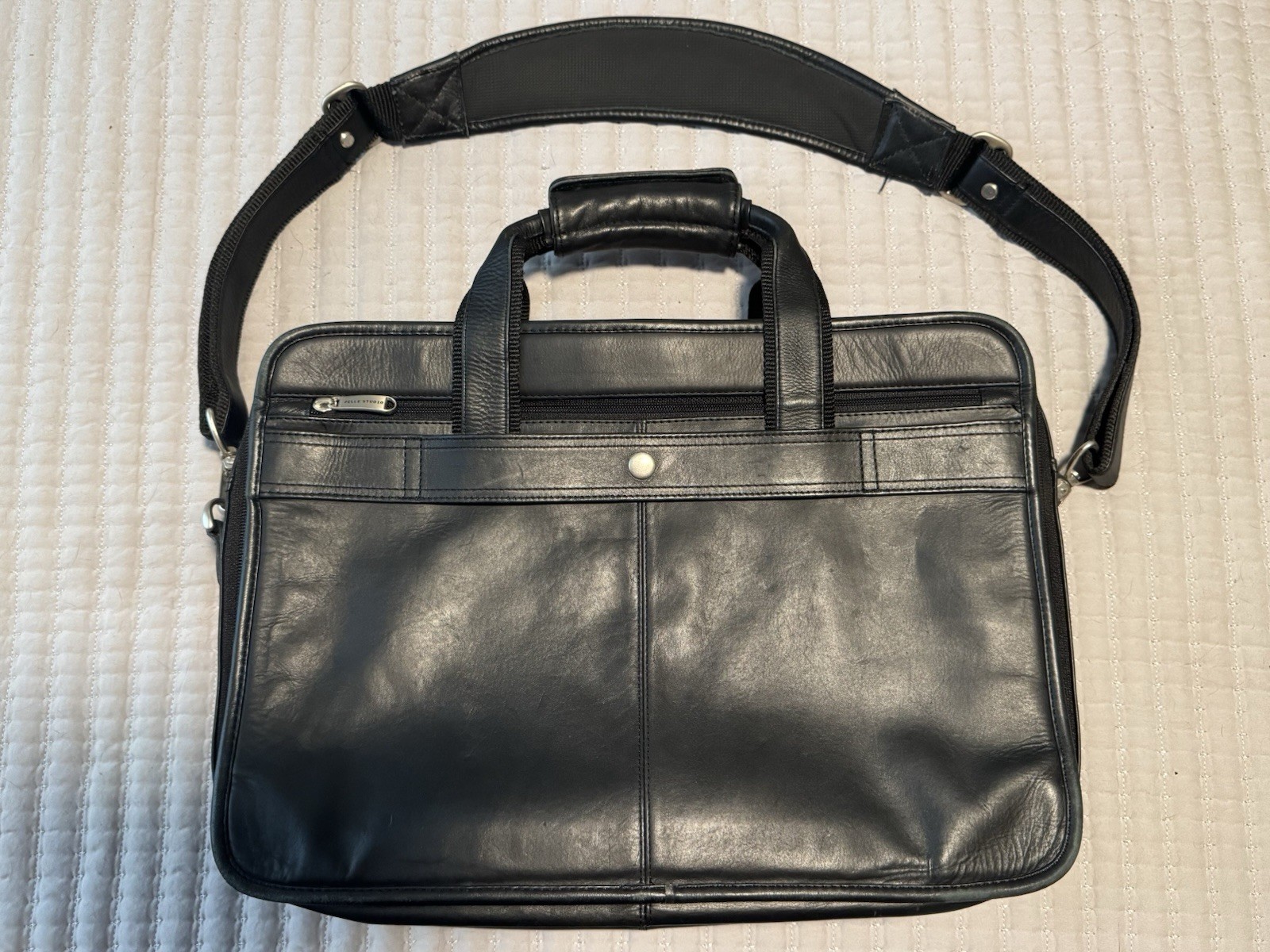 Wilson’s Leather Pelle Studio Black Briefcase Messenger Bag with Pockets & Strap