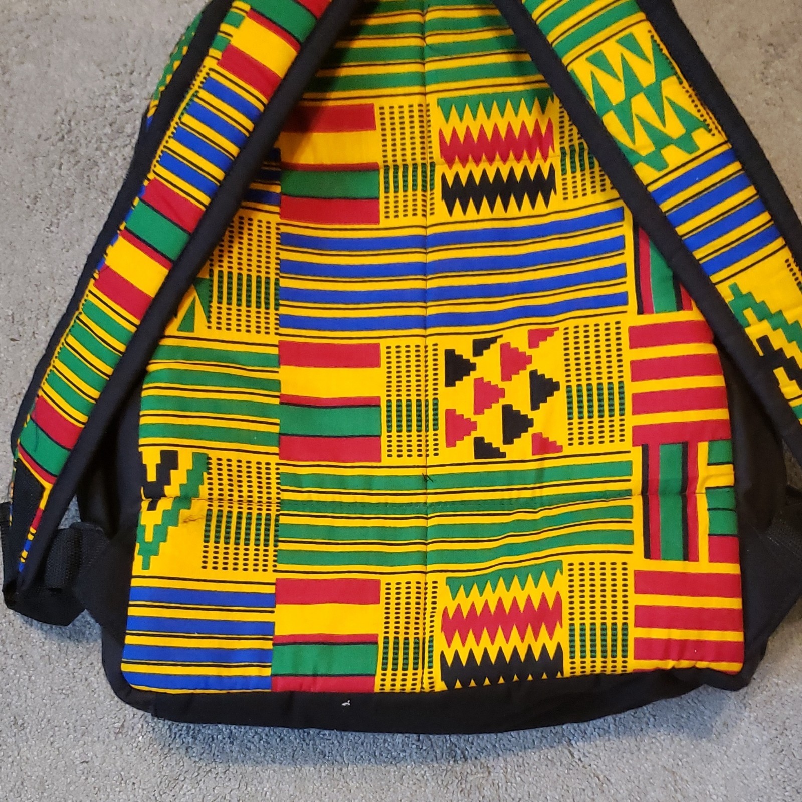 Multicolor/Black Geometric Tribal Backpack Zip Front Pocket Padded Straps