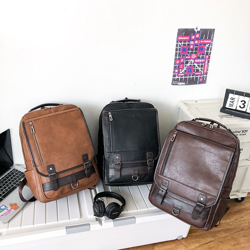 Men and Women PU Leather Backpack Computer Waterproof Outdoor Business Bag
