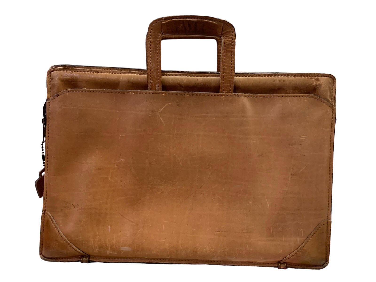 SCHLESINGER Brothers Vintage Cowhide Leather Briefcase Portfolio Brown Camel