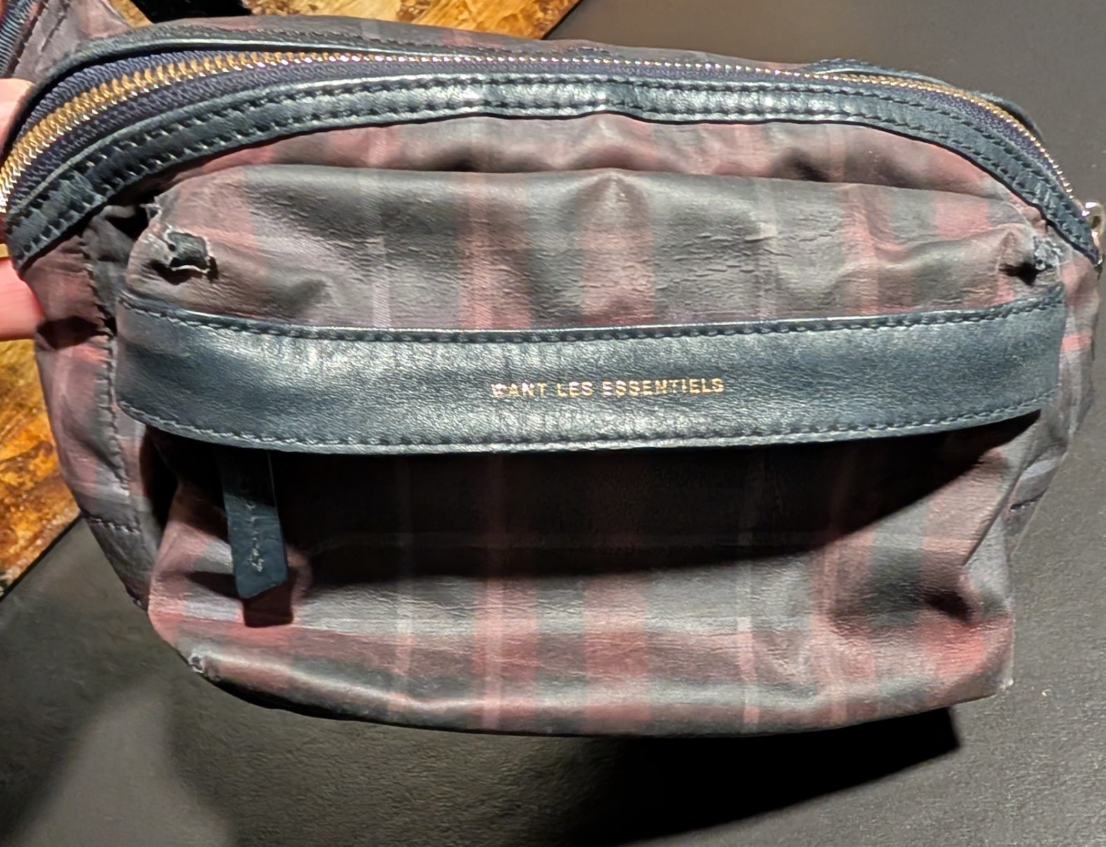 Tocoma – Want Les Essentials Waist Bag – Blue Plaid – Leather & Cotton
