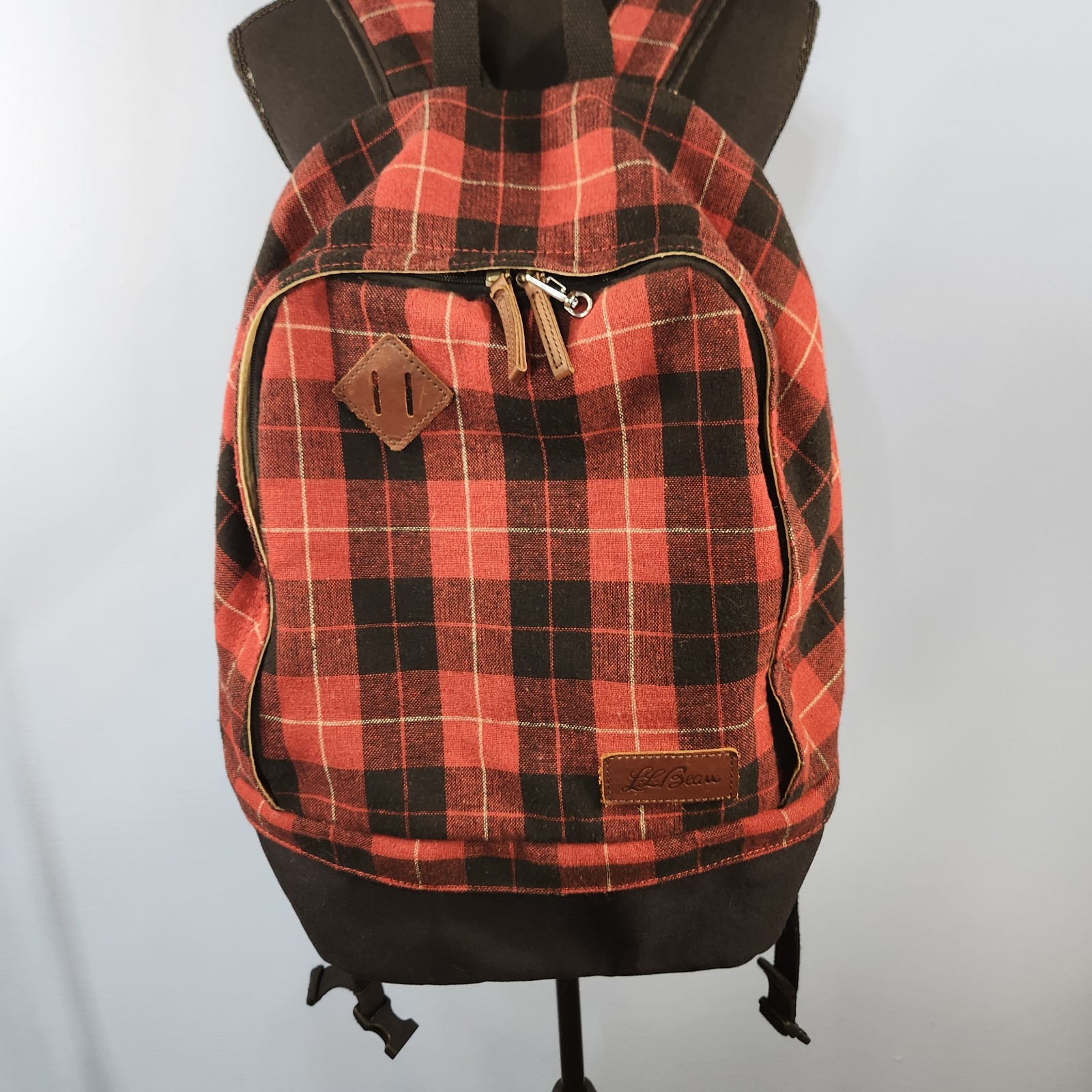 L.L.Bean Check Classic Wool Daypack Backpack Red & Black Buffalo Plaid Hiking
