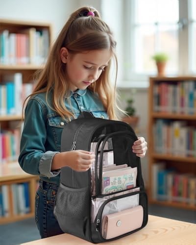 KIMNERPU Clear Backpack, Fabric & PVC Transparent Backpack with Reinforced St…