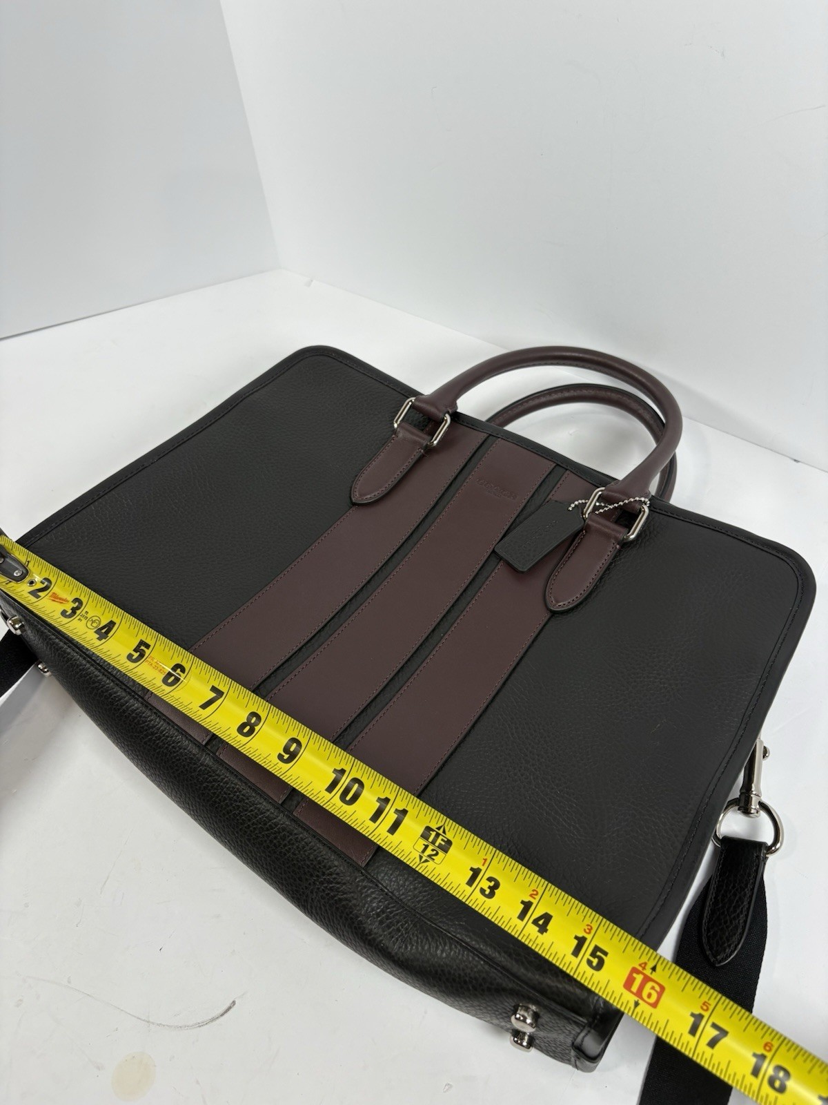 Coach Metropolitan Slim Brief Pebble Leather Laptop Messenger Bag Black F72308