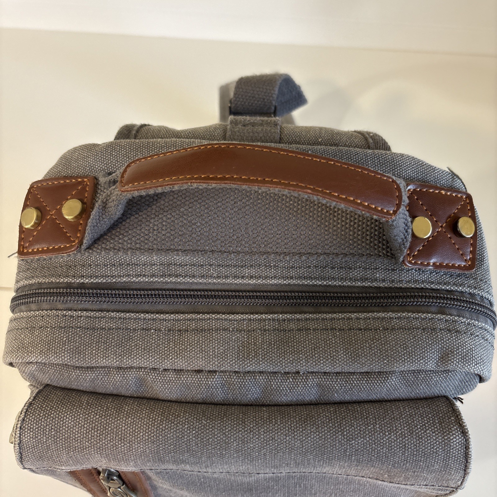 Retro Crossbody Sling Gray Canvas Messenger Bag 14″ Laptop EUC