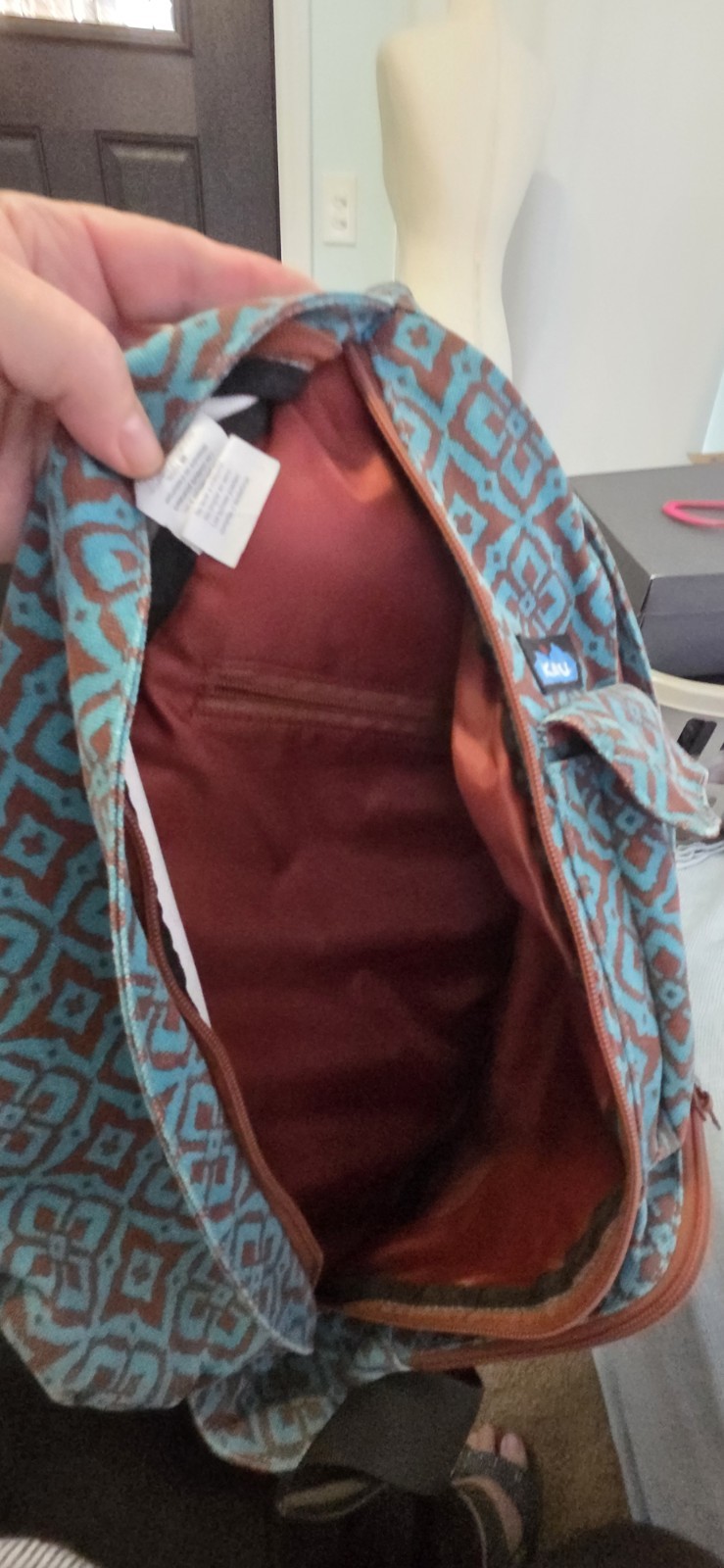 KAVU Sling Bag Backpack Crossbody Desert Mosaic Teal Brown Retird Travel Outdoor