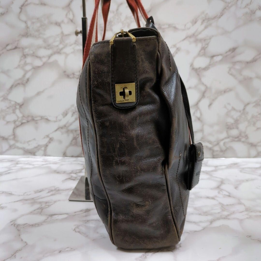 Bally Brown Leather Briefcase Business Bag Trainspotting Men Zip 40cm 28cm LM