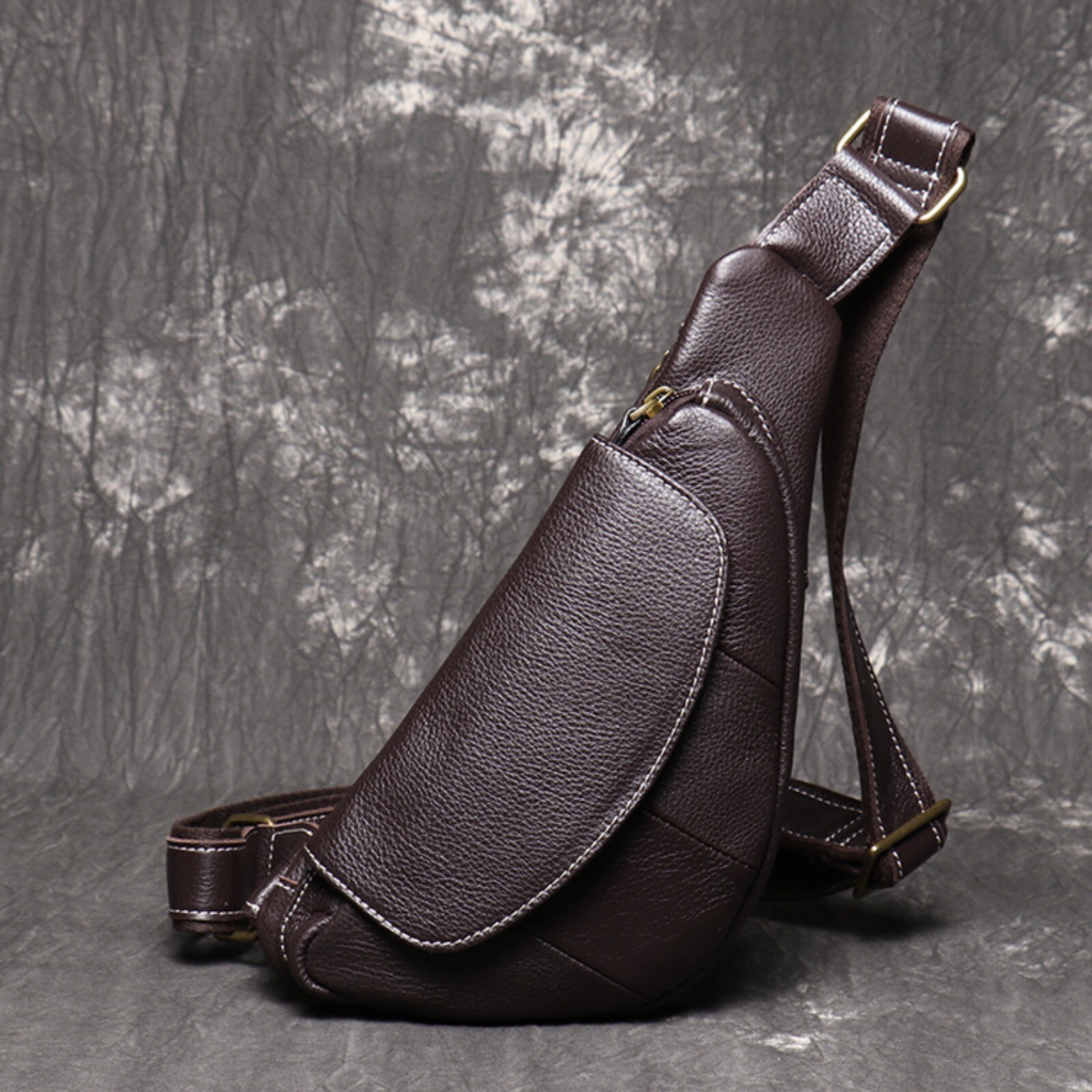 Mens Leather Crossbody Sling Bag Travel Chest Backpack Small Shoulder Pack