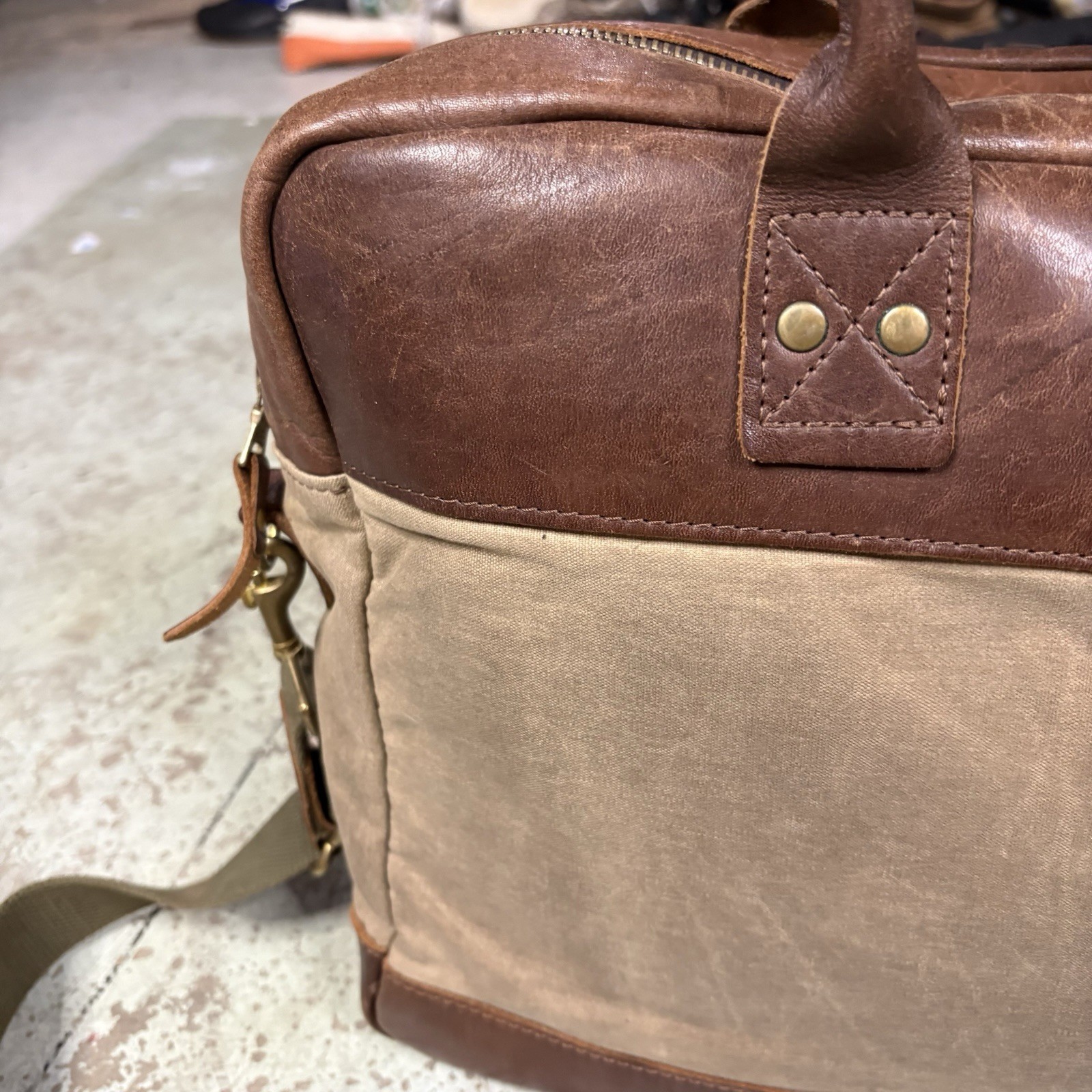 BILLYKIRK x J. Crew Style No. 237FTN Leather And Canvas Laptop Bag Green/Brown