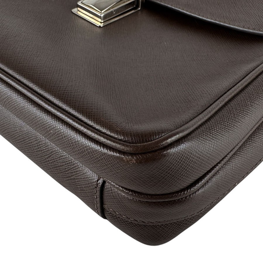 Auth PRADA Shoulder Bag Brown Leather/Silvertone – z10539