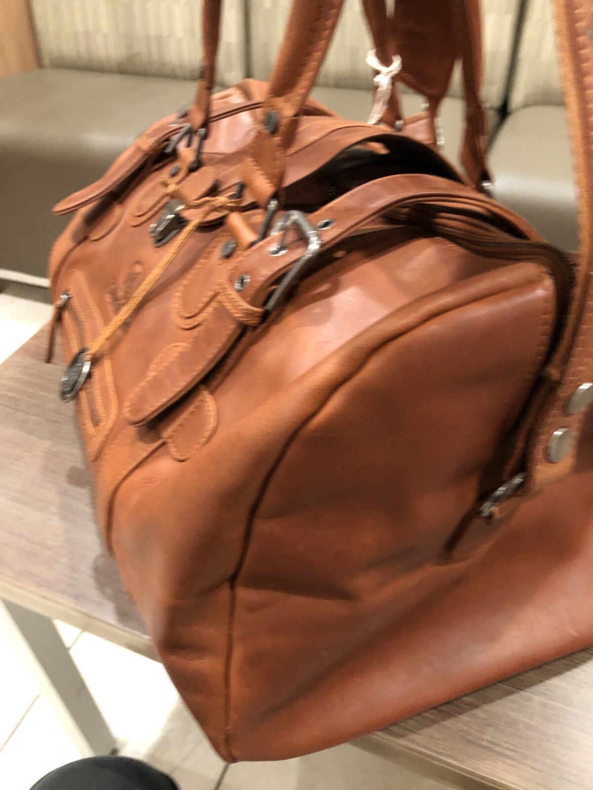 full grain leather duffle bag new cognac color