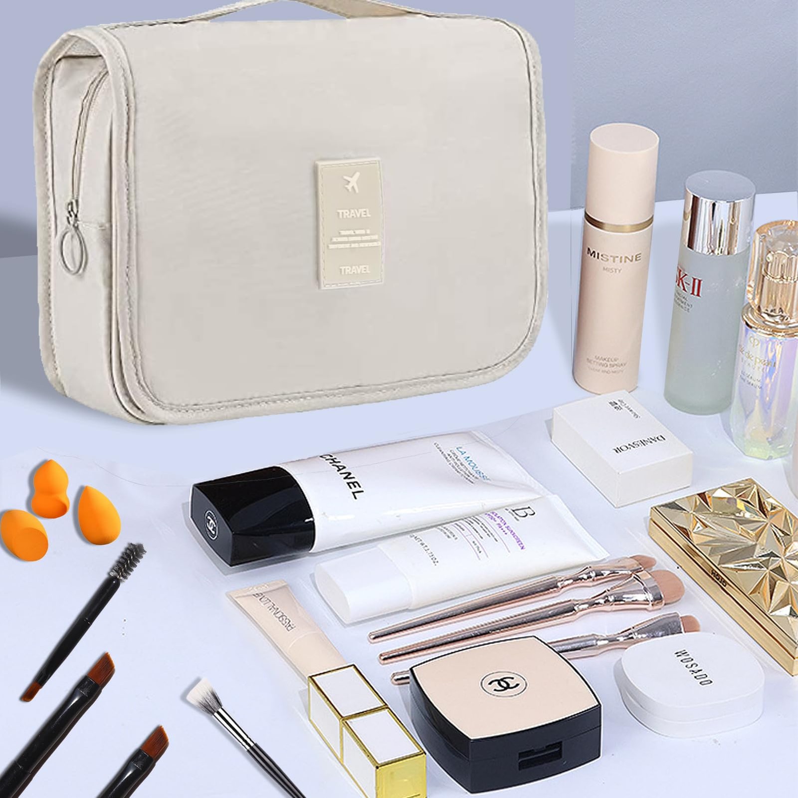 L&FY Hanging Travel Toiletry Bag Women’s Cosmetic Compact Size, Beige