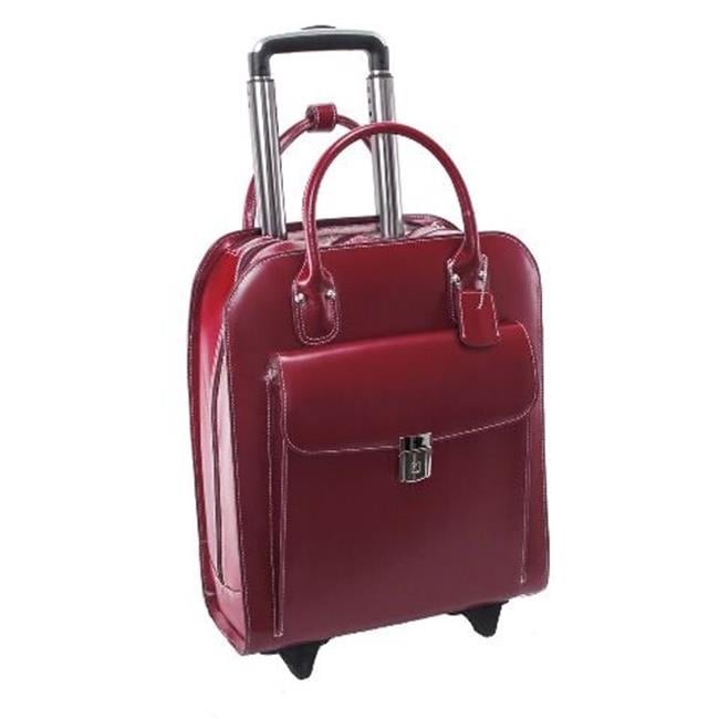 McKlein 97696 15.6 in. Uptown Leather Vertical Wheeled Ladies Briefcase- Red …