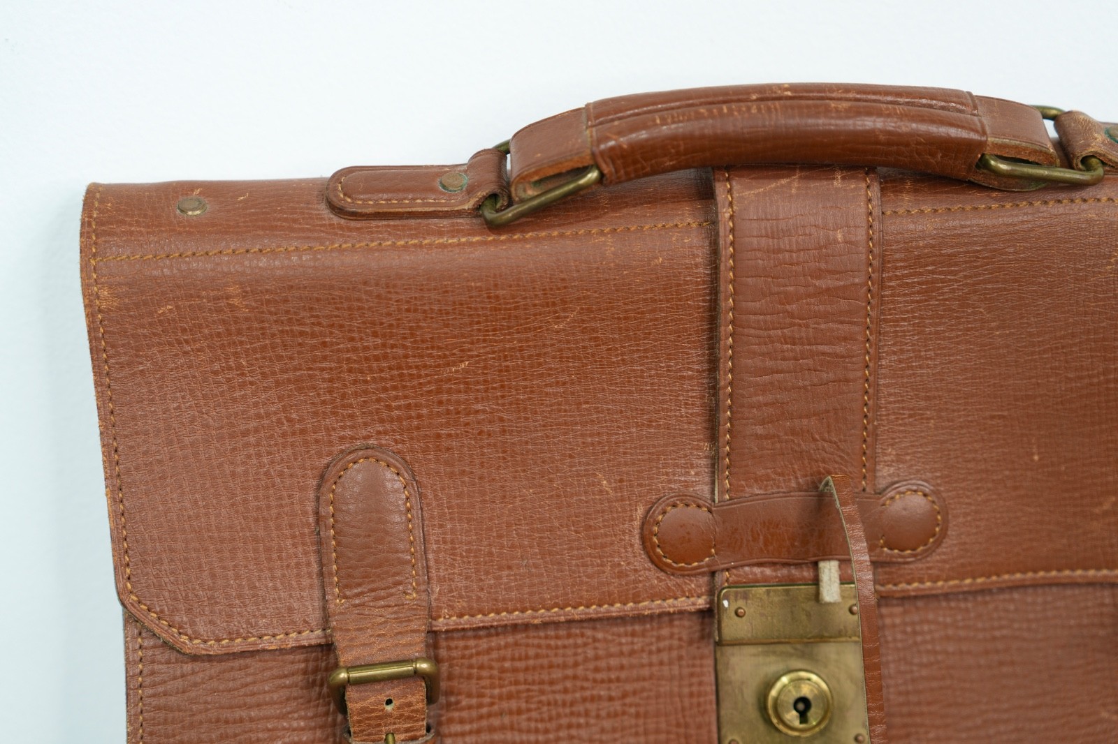 VTG Brown Leather Attache Briefcase Portfolio Document Bag w/ key 1940s Japan