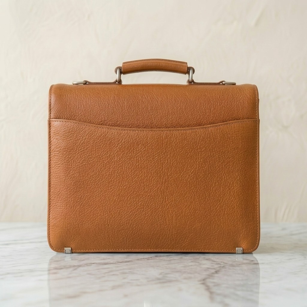 Tan Cognac Leather Briefcase Men Lock Clasp Professional Laptop Work Bag Satchel
