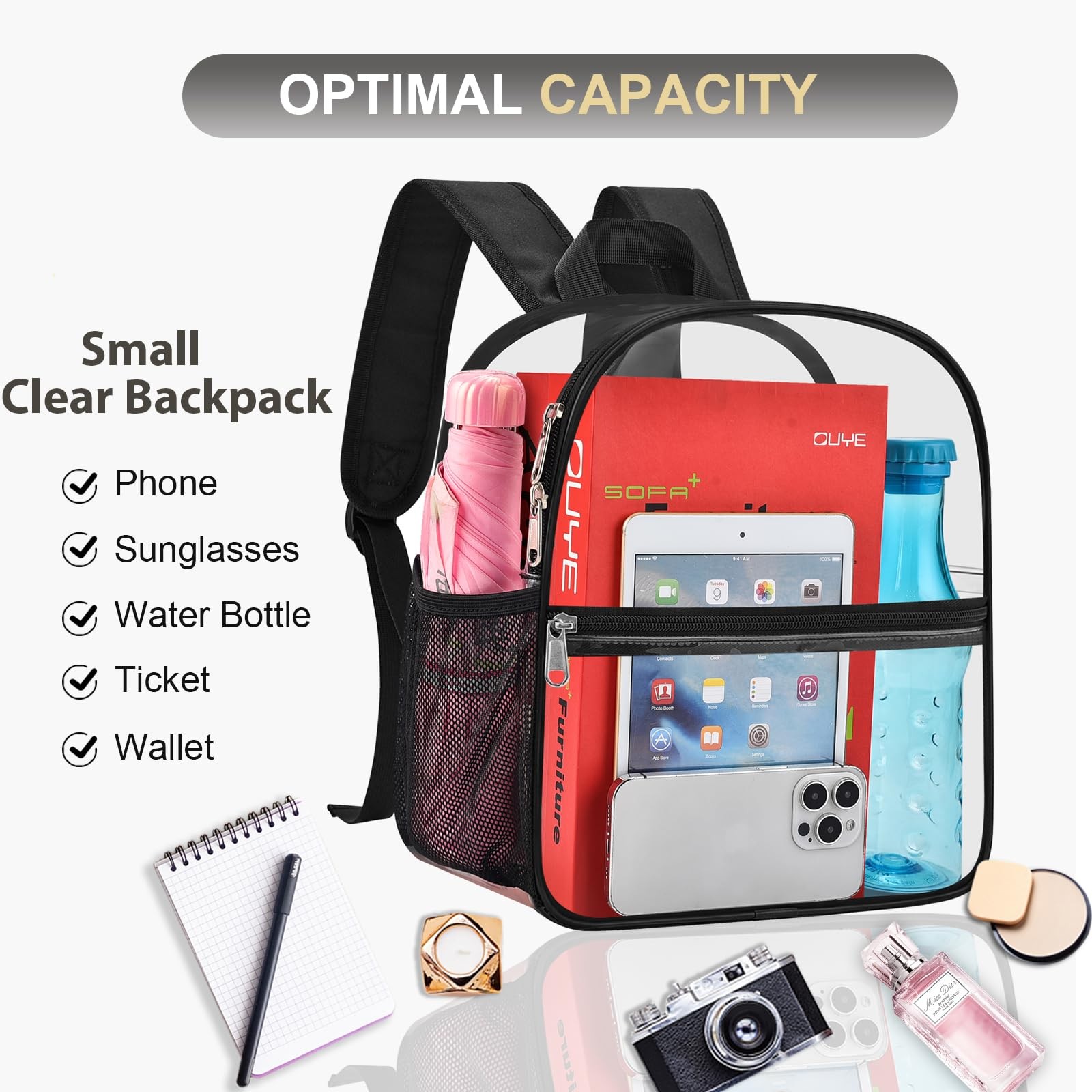 Clear Backpack Stadium Approved, Clear Bag 12 x 6 x 11 in, Small Transparent …