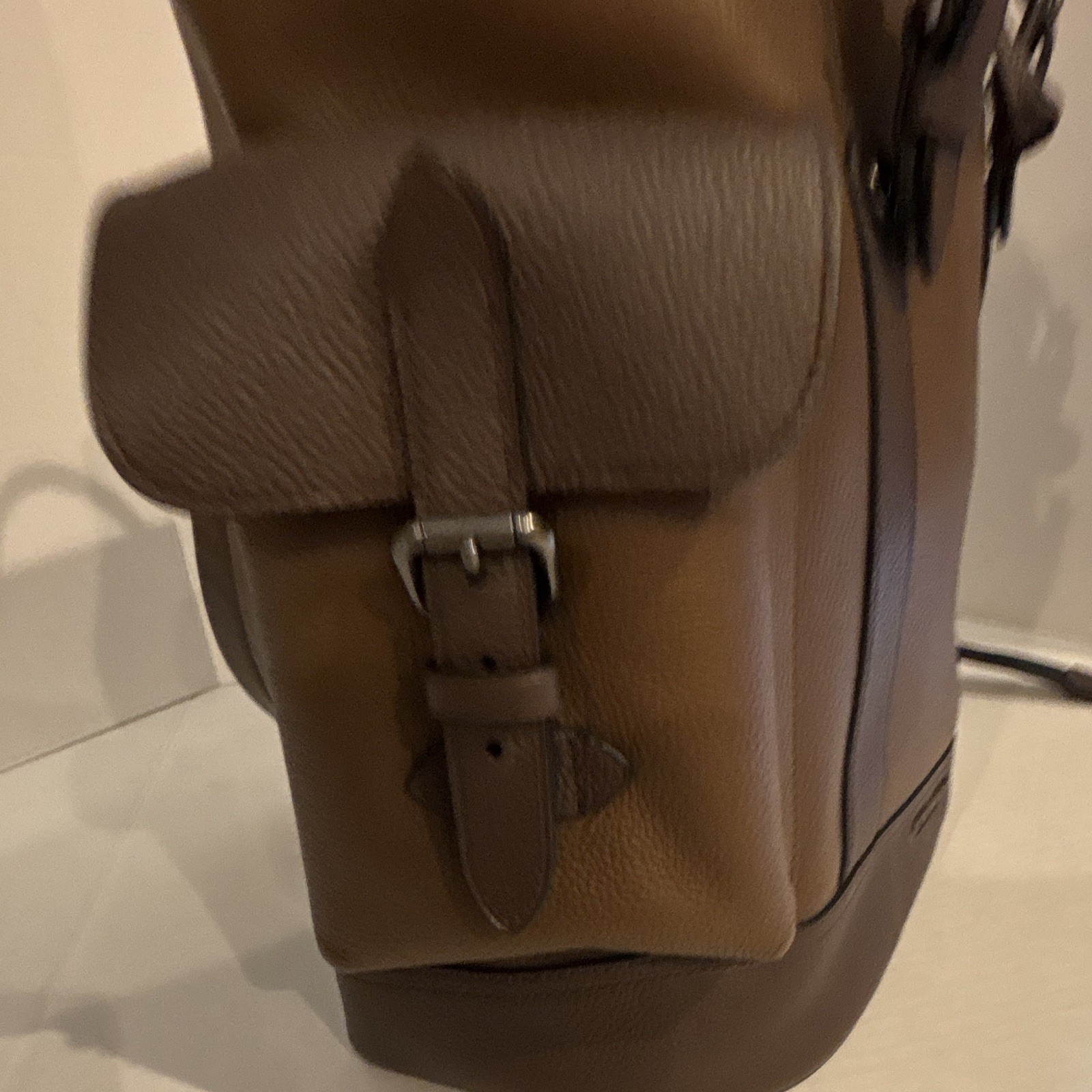 Coach Brown Drawstring Backpack w/ Buckle Flap, Adjustable Shoulder Strap