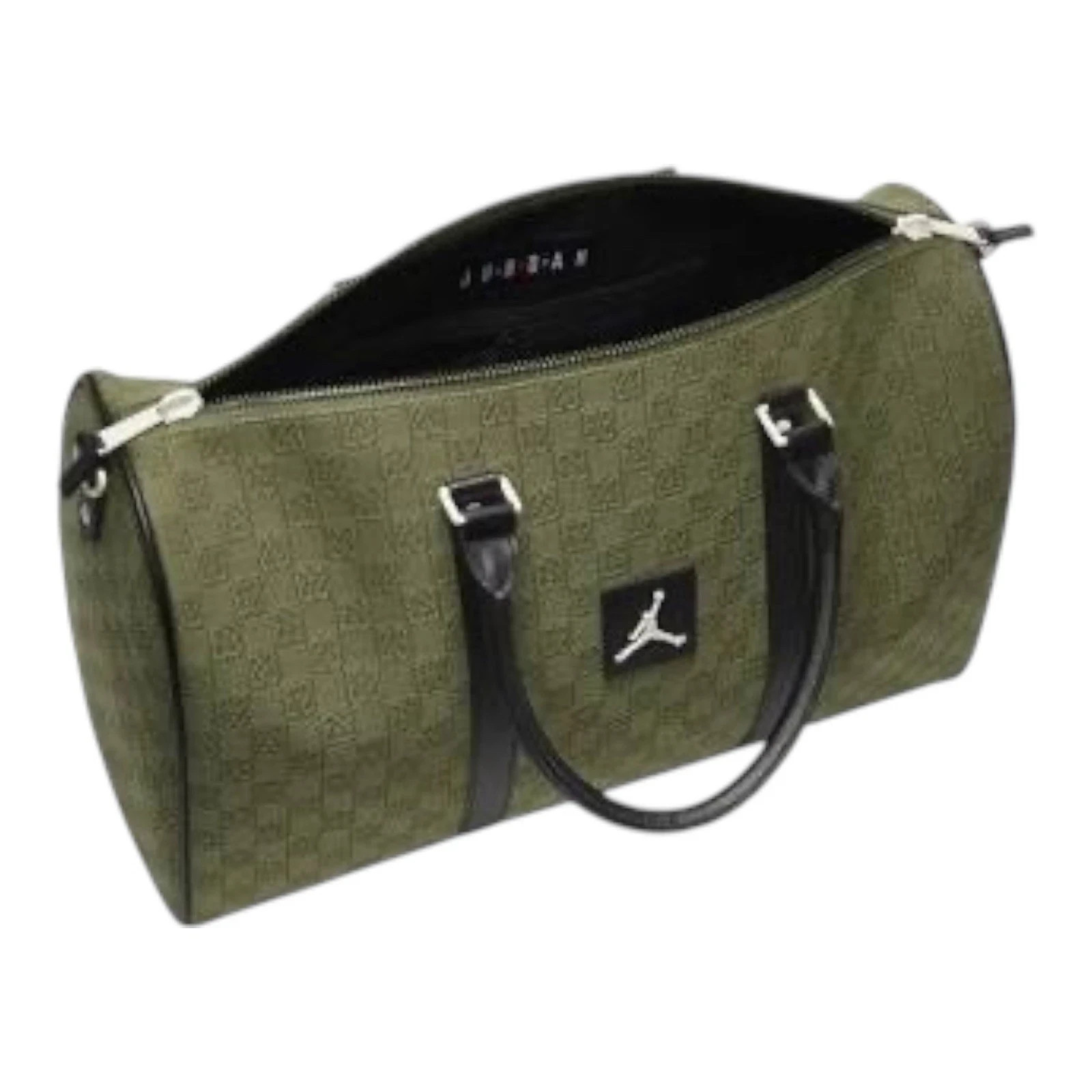 Air Jordan Monogram Logo Jacquard Duffle 25L Luxury Travel Bag Light Olive