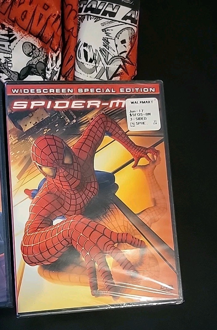 MARVEL COMIC BOOK BLACK WHITE COVER BACKPACK Plu 3 Sealed DVD Spiderman, BATMAN