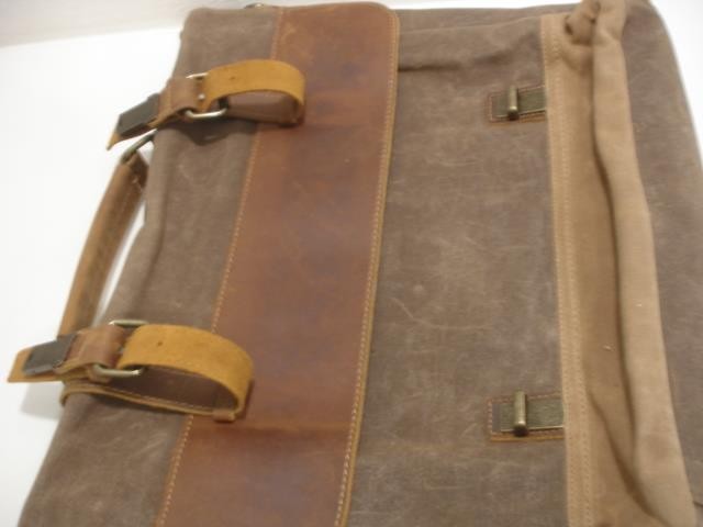 Manificent Laptop Messenger Bag Brown Leather Canvas Shoulder Strap Briefcase