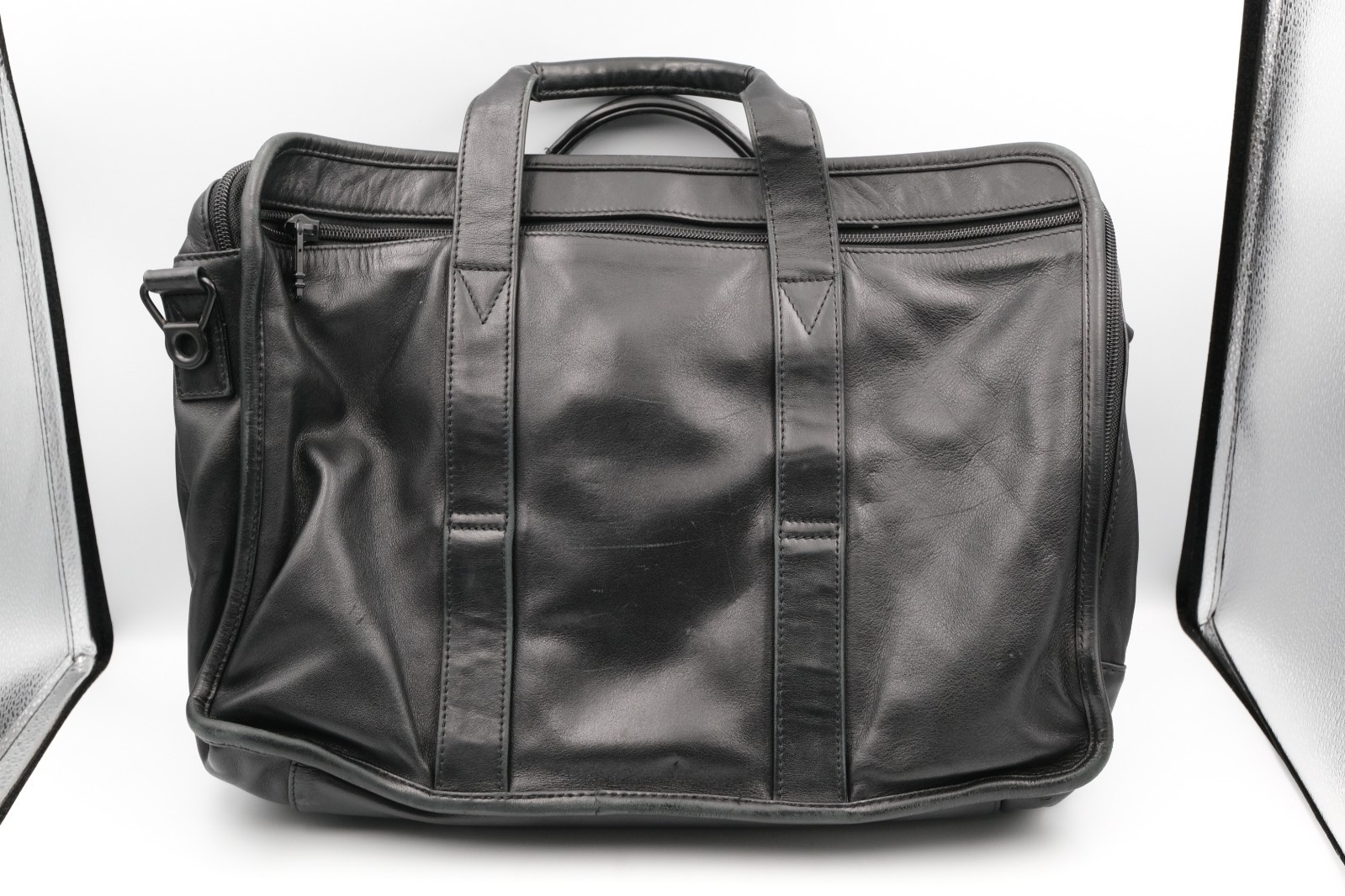 TUMI Alpha Black Leather Laptop Business Commuter Bag 9601D3