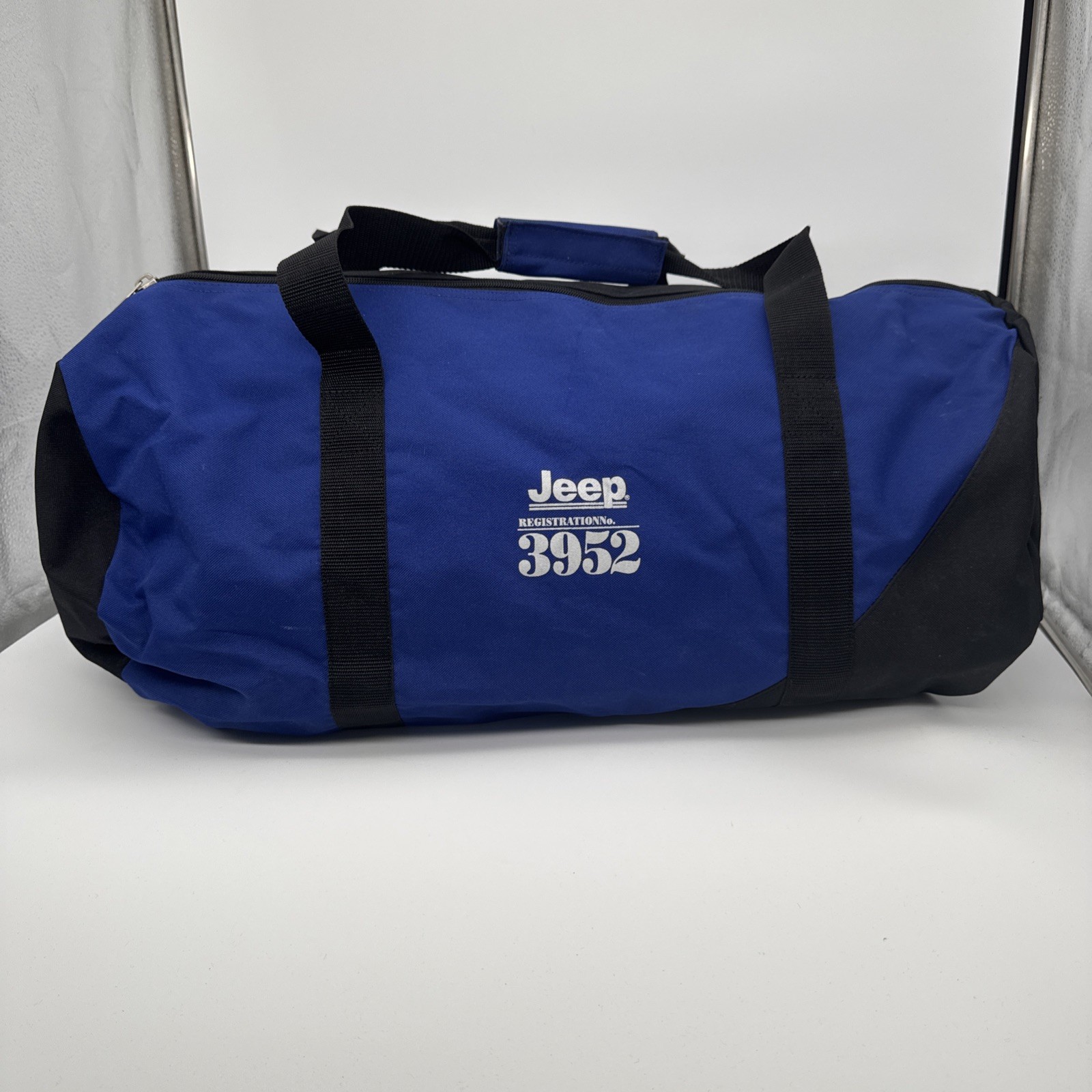 JEEP Authentic Duffel Bag Size Blue 24in x 14in Vintage Registration No 3952