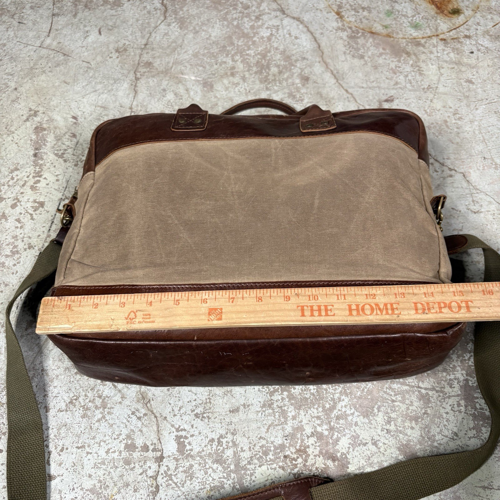BILLYKIRK x J. Crew Style No. 237FTN Leather And Canvas Laptop Bag Green/Brown
