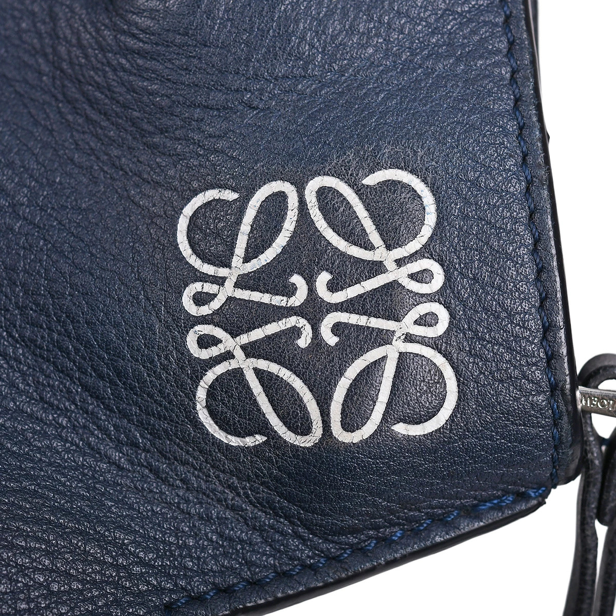 LOEWE Anagram Anton Sling Bag Body Shoulder Leather Navy Blue Silver HW
