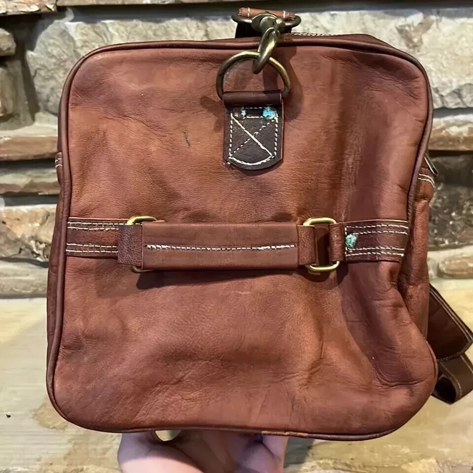 Rugged Dark Brown Leather Duffel Bag 22″ x 10″ x 10″