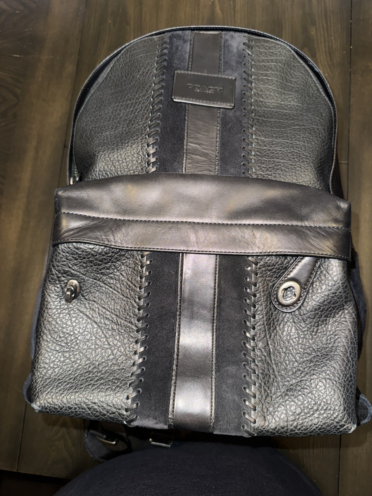 Coach Men’s QB/Black Mixed Buffalo-Embossed Leather Campus Backpack