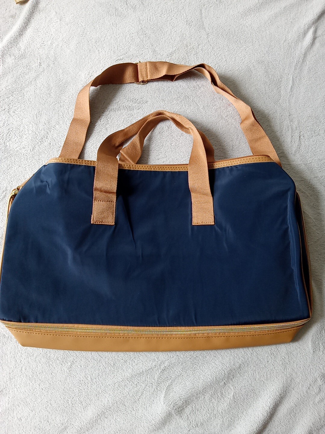 Women DSW Duffle travel weekender Bag Satin Blue/brown LargeZIPPERED POCKET