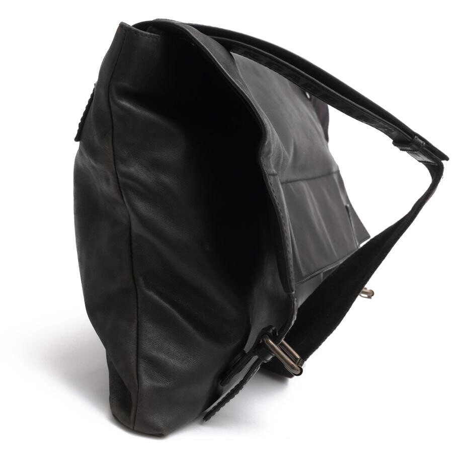 DOLCE GABBANA Black Leather Messenger Bag Mens Italy Magnetic Closure 37cm