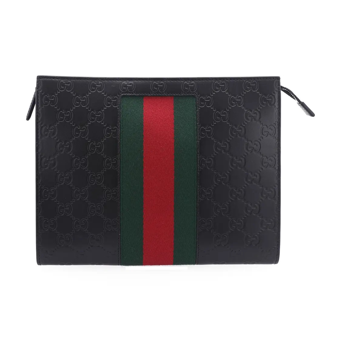 Gucci Vintage Logo Embossed Striped Ribbon Leather Handbag Men’s 10.2×2.3×7.8 in