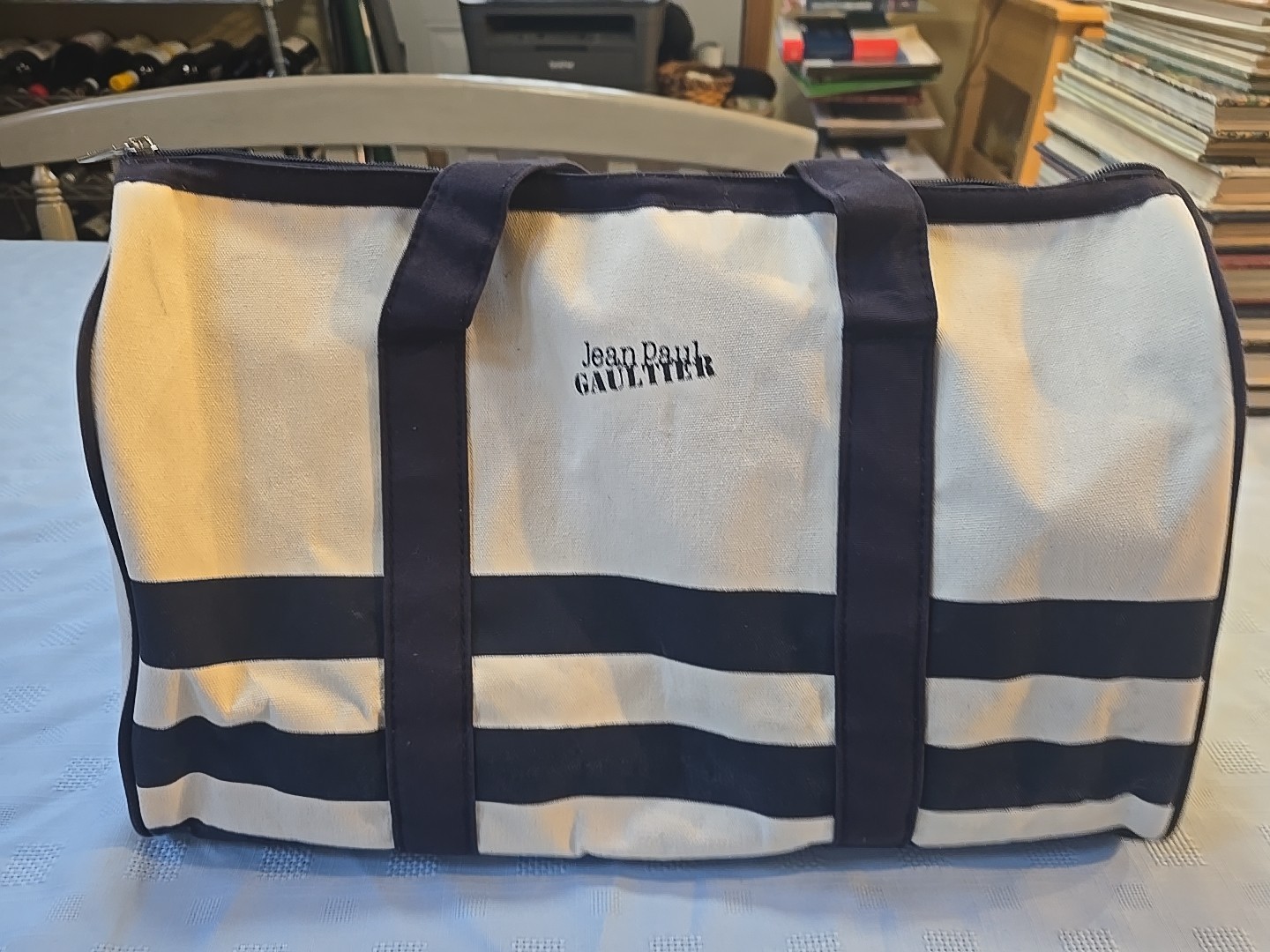 Jean Paul Gaultier Canvas Duffle Bag Nautical Stripe Weekender 18”
