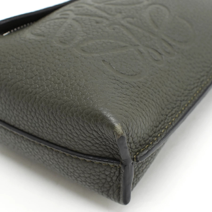 LOEWE Vertical T Pocket C660P02X01 Leather Khaki Green Silver Crossbody