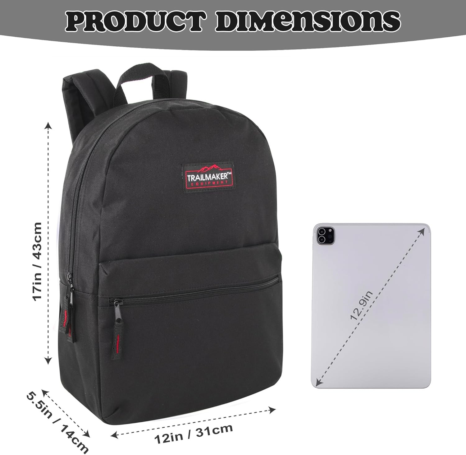 Backpacks with Adjustable Padded Straps 17 in for School Girls Boys (Black)