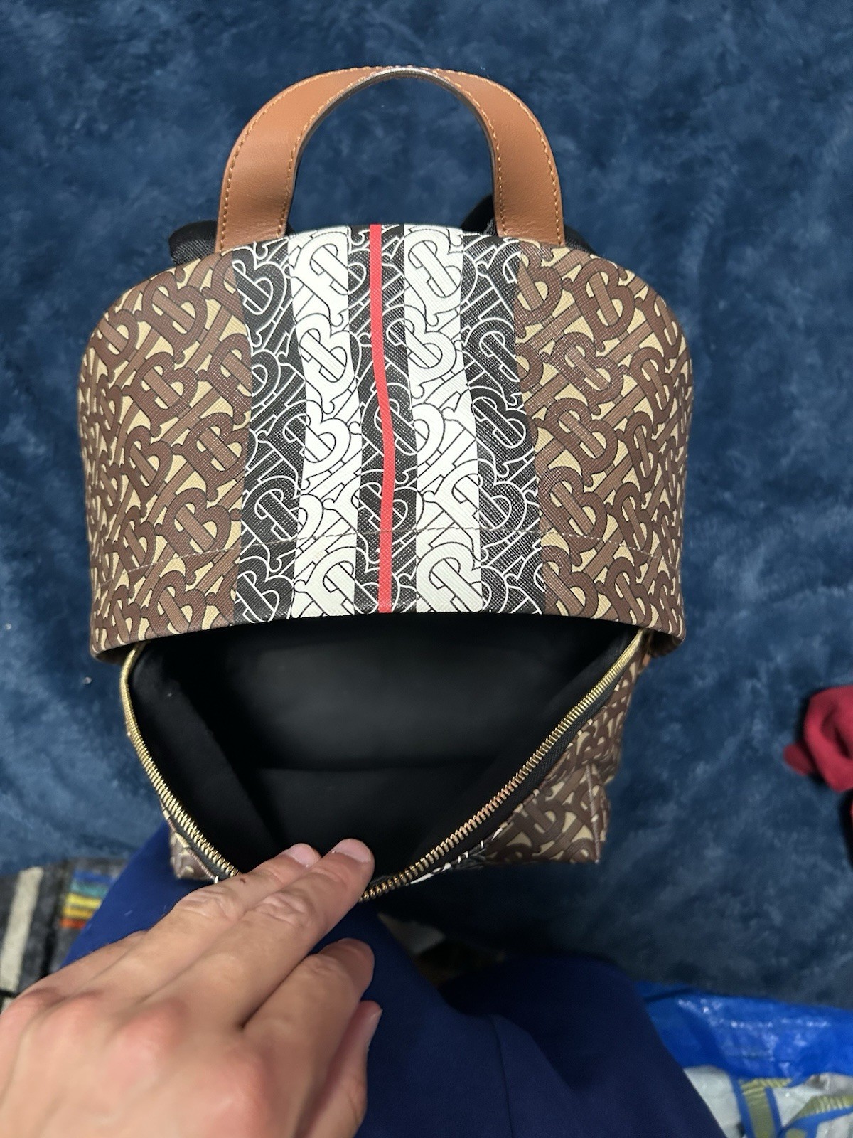 Burberry Medium London Check Monogram Stripe Backpack Bridle Brown
