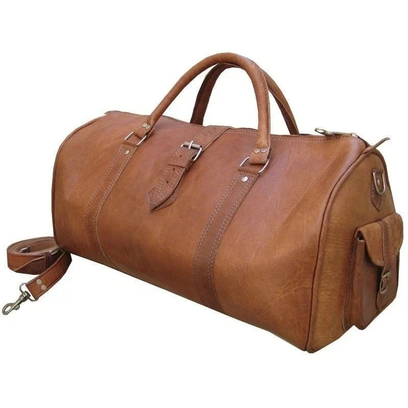 Genuine Goat Leather Duffel Bag Handmade Weekend Travel Bag