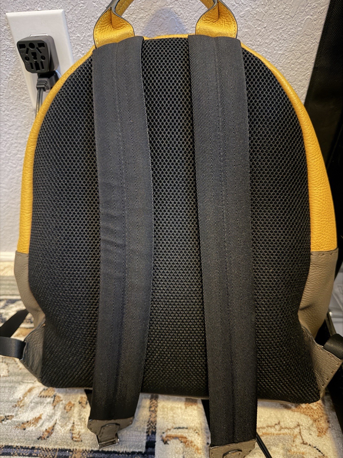 Authentic Rare Fendi Selleria Tri-Color Backpack Men Women Black Yellow Khaki
