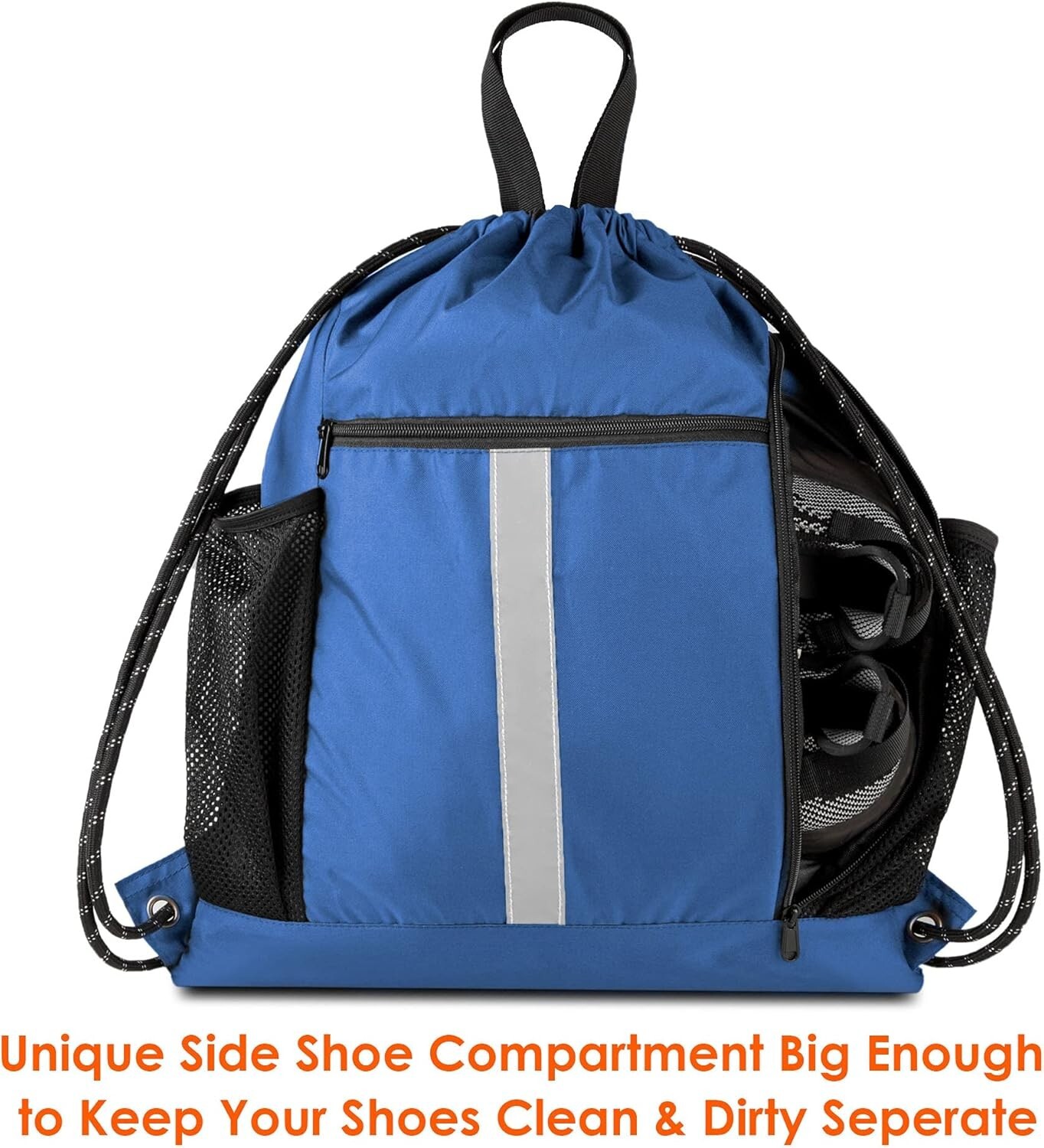 Spacious Drawstring Sports Backpack with Five Pockets & Machine Washable Design