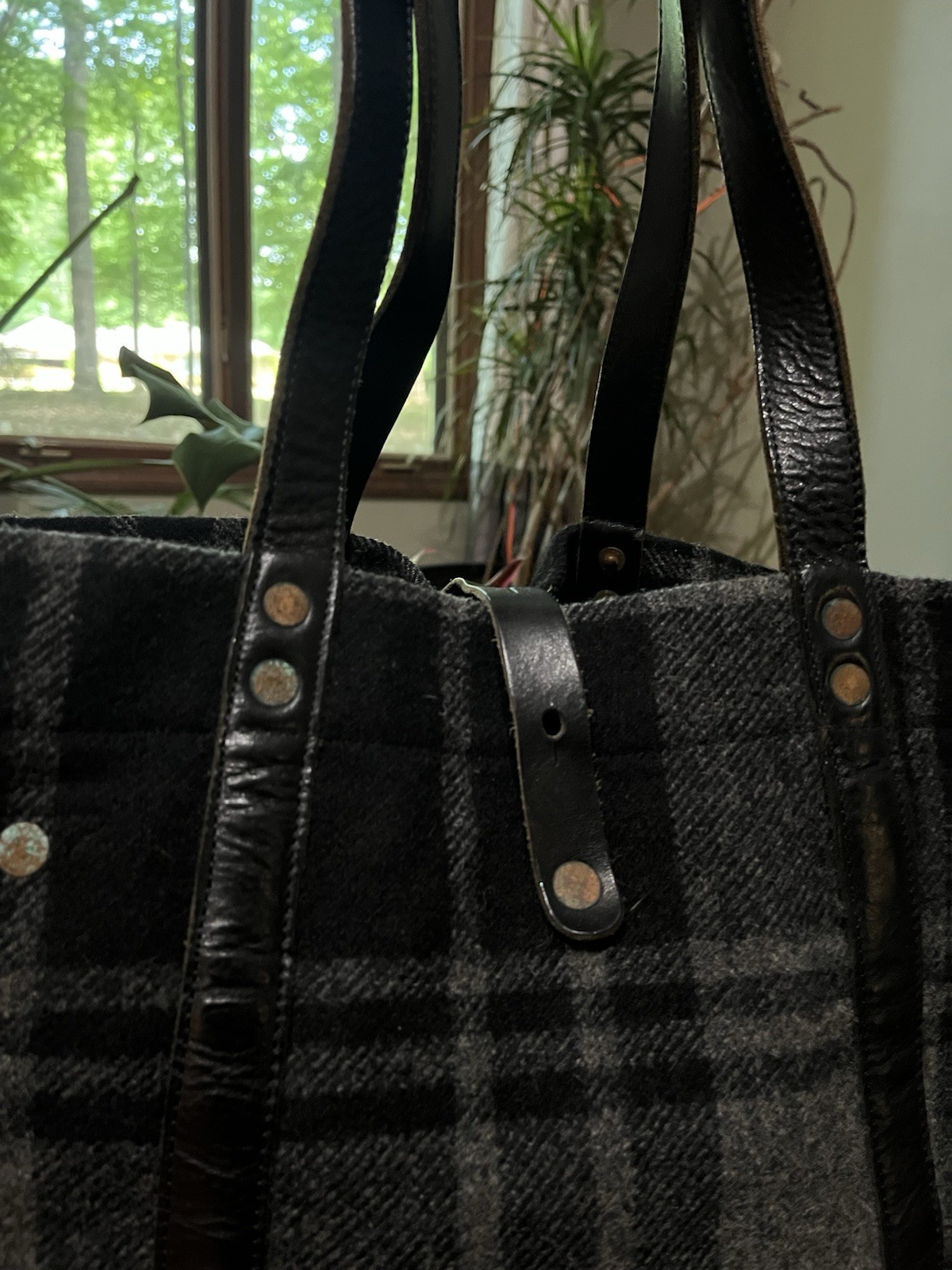 RRL plaid Wool Jumbo Tote Bag Black Made In Italy