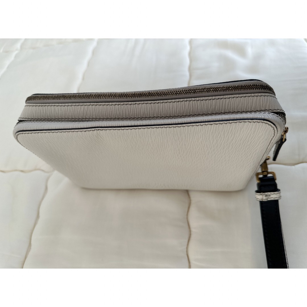 Ferragamo Men’s Business Second Clutch Bag White Leather Authentic 16×23.5x5cm