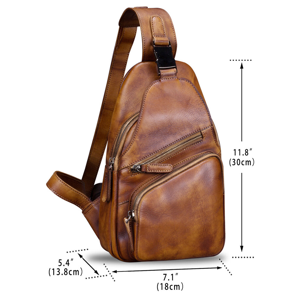 Genuine Leather Sling Bag Men Wome Retro Leather Crossbody Bag Chest Sling Purse