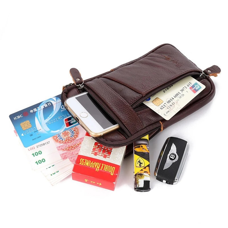 Men’s Genuine Leather Waist Pack Small Crossbody Bag Phone Pouch Belt Bag Compac